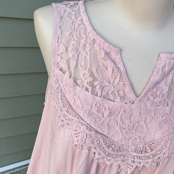 New white birch pink lace trim, sleeveless tap - Picture 2 of 13